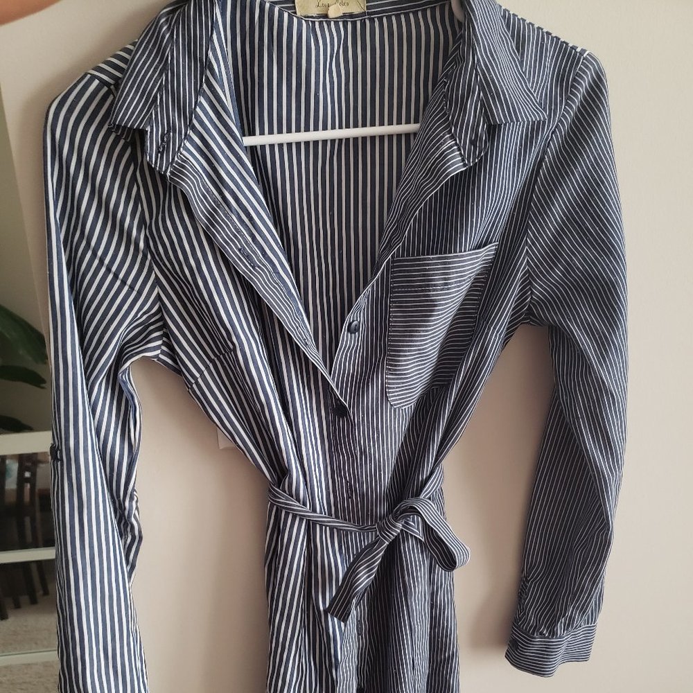 Striped Navy and White T-Shirt Button Down Dress